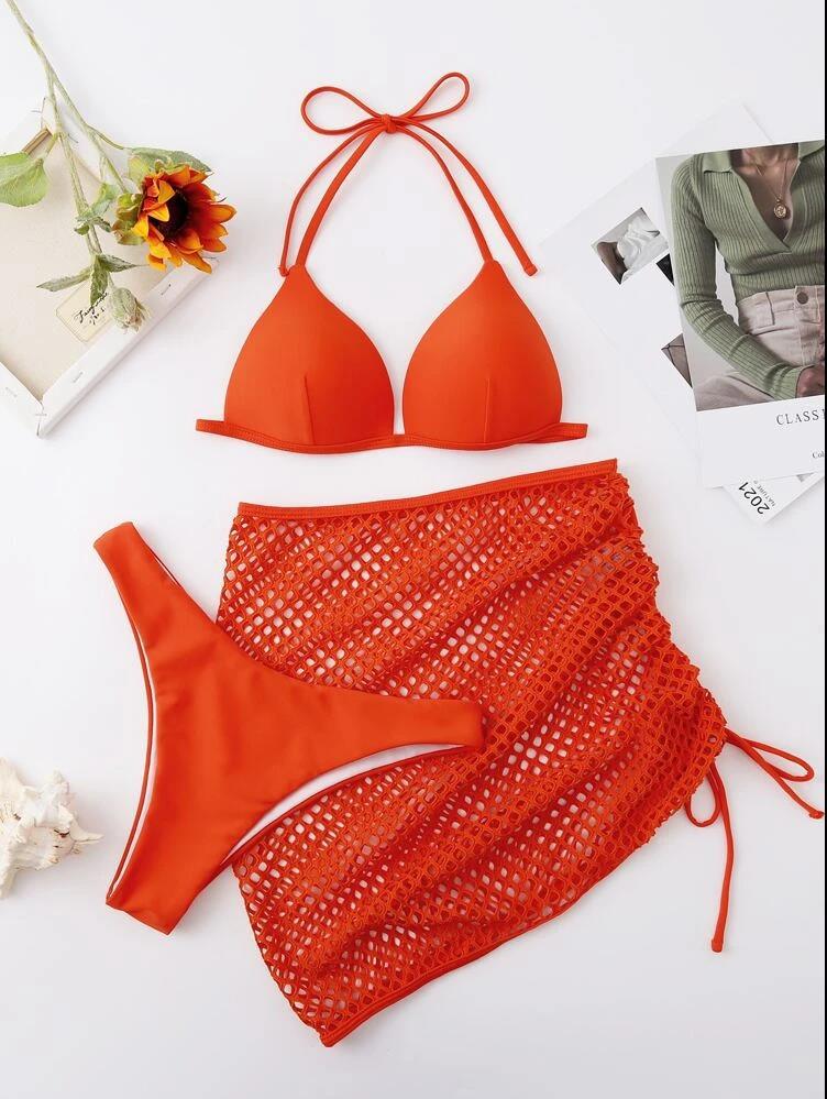 Sexy Solid Color Three-Piece Mesh Women Swimsuit Bella Mia