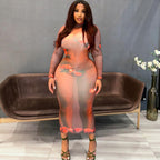 Women Clothing Printed Dress round Neck Pullover Long Sleeve Pullover One Step Dress Bella Mia