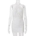 Women Clothing Summer Sexy Backless Cross Halterneck Lace up Sexy Slim Sheath Dress Bella Mia
