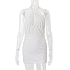 Women Clothing Summer Sexy Backless Cross Halterneck Lace up Sexy Slim Sheath Dress Bella Mia