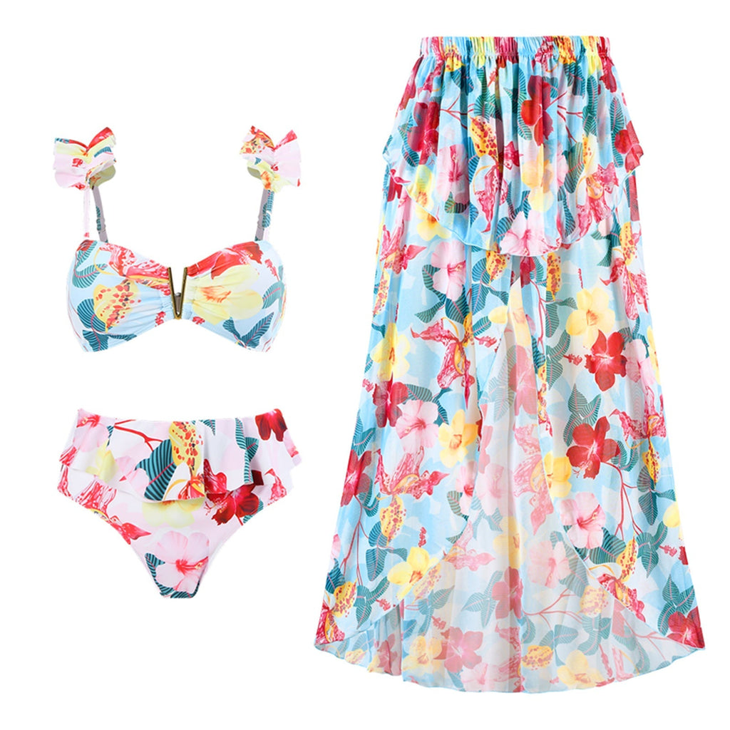 Split Conservative Swimsuit Printing V Iron Mesh Wrap Skirt Set Swimsuit Bella Mia
