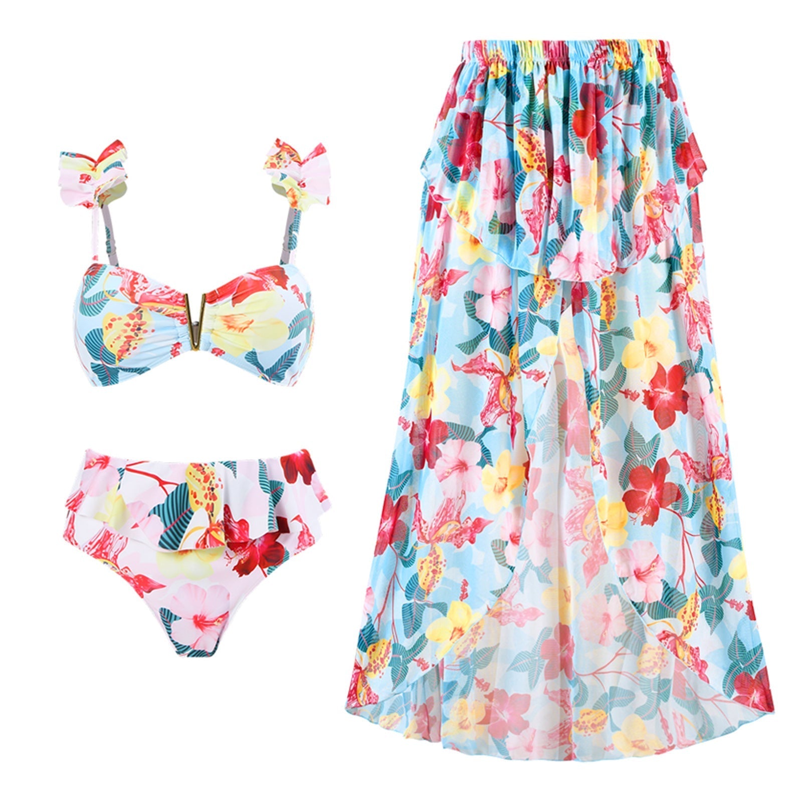 Split Conservative Swimsuit Printing V Iron Mesh Wrap Skirt Set Swimsuit Bella Mia