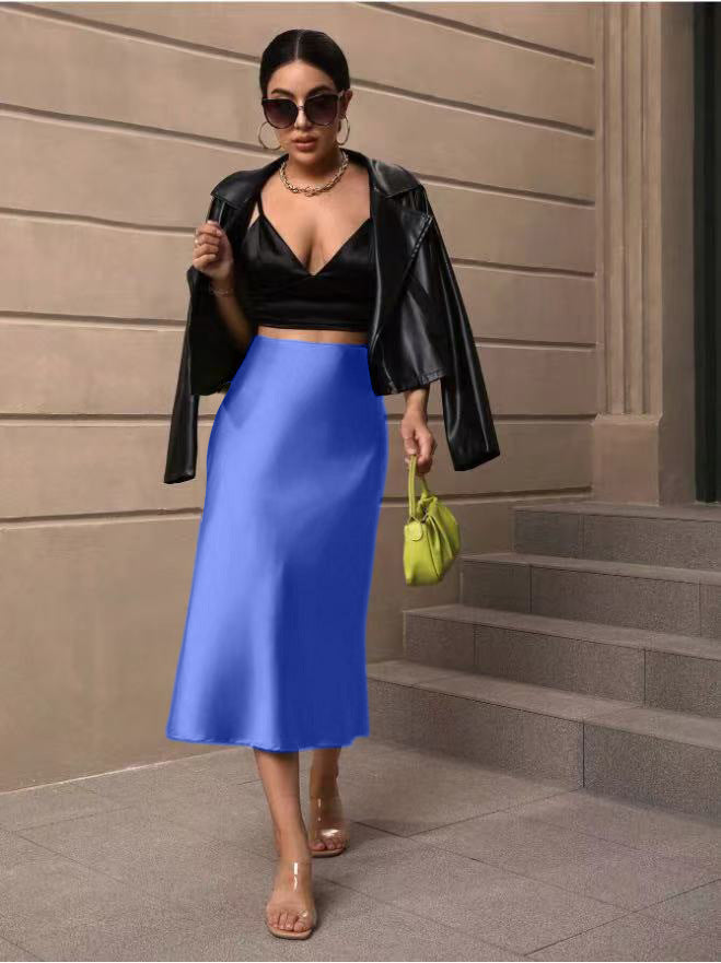 Hip Wrapped Fishtail Skirt Satin Mid Length Skirt Autumn Women Clothing Direct Bella Mia