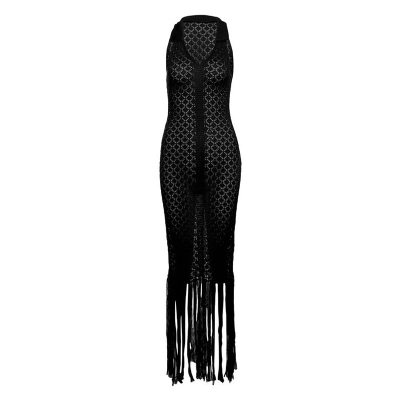 Summer Sexy Hollow Out Cutout out See through Maxi Dress Polo Collar Dress Women Clothing Bella Mia