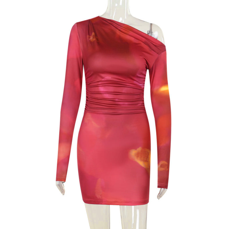 Autumn Socialite Elegant Sexy Slim Fit Mesh Floral Print Shoulder Long Sleeve Dress Bella Mia