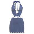 Women Clothing Spring Knitted Sexy Beaded Slim Sheath Halter Lace up Hollow Out Cutout Dress Women Bella Mia