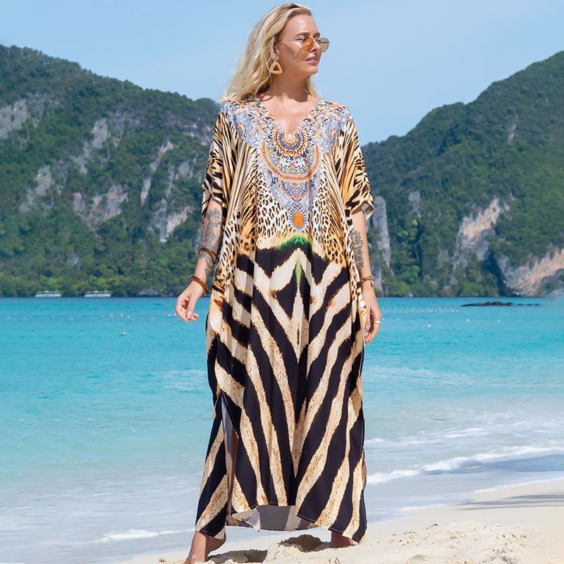 Printed Robe Seaside Holiday Sun Protection Shirt Beach Dress Bikini Swimsuit Blouse Outer Wear Bella Mia
