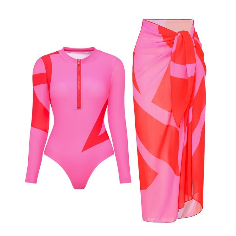 Long Sleeved Printed One Piece Swimsuit Women Surfing Set Bella Mia