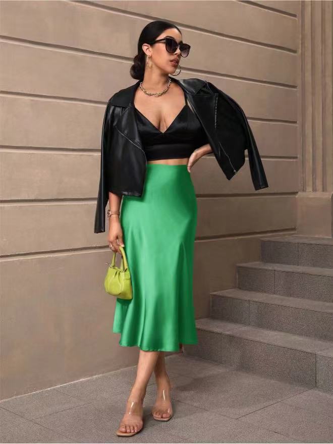 Hip Wrapped Fishtail Skirt Satin Mid Length Skirt Autumn Women Clothing Direct Bella Mia