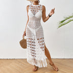 Women Cover up Hollow Out Cutout Floral Beach Dress Waist Trimming Lace up Tassel Maxi Dress Beach Dress Bella Mia