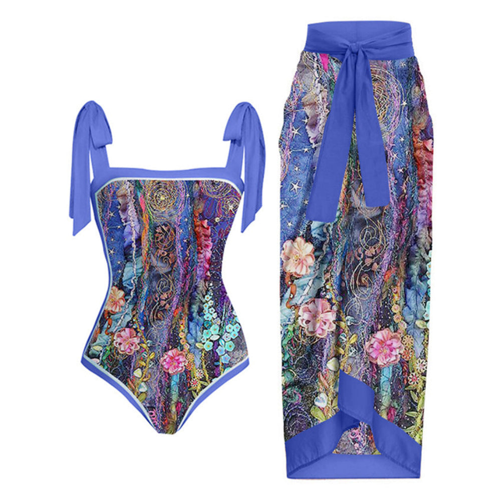 Swimsuit Multi Color Printed Sheath Gauze Skirt Anti-Exposure Two Piece Sun Protection Swimsuit for Women Bella Mia