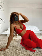 Swimsuit Women Split Three Piece Mesh Solid Color Trousers Bikini Bella Mia