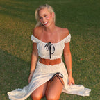 Women Clothing Summer Sexy Vacation off Neck Pleated Top Split Skirt Set Bella Mia