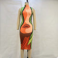 Women Clothing Casual Turtleneck Sleeveless Body Lip Printings Slim Dress Women Bella Mia