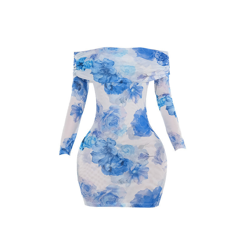 Autumn Type Hip Socialite Elegant Sexy Slim Printed Long Sleeve Dress Women Bella Mia