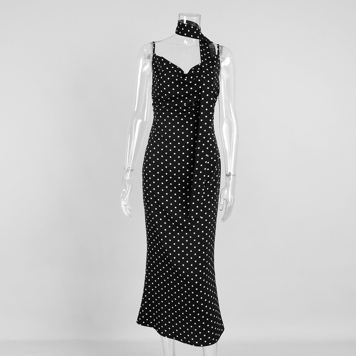 Strap Maxi Dress Summer Halter Strap Fishtail Polka Dot Maxi Dress Bella Mia