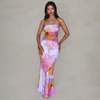 Women Clothing Tube Top Backless Floral Print Stitching Lining Sheath Dress Bella Mia