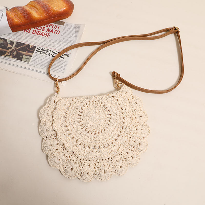 Lace Crossbody Cotton Thread Woven Bag Hollow Out Cutout Shoulder Straw Bag Vacation Beach Bag Women Bag Bella Mia