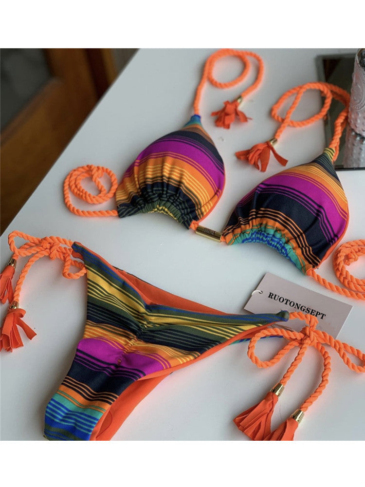 Hand Knitted Rope Swimsuit Sexy Bikini Women Split Solid Color Sexy Multicolor Braided Rope Bikini Bella Mia
