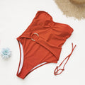 Detachable Shoulder Strap Slip on One Piece Swimsuit Women Solid Color Tube Top Bella Mia