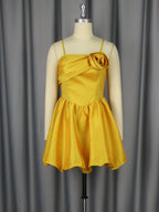 High Grade Sling Three Dimensional Floral Short Dress Sexy Elegant Golden Party Evening Dress Bella Mia