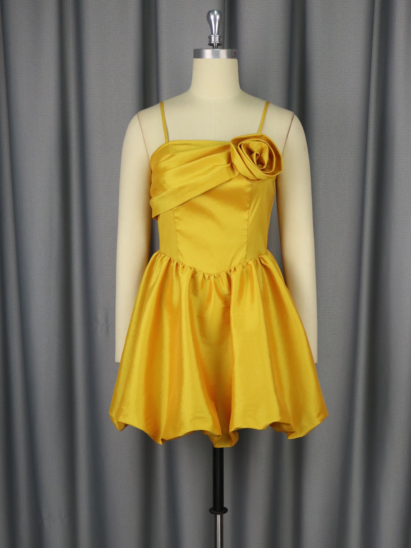 High Grade Sling Three Dimensional Floral Short Dress Sexy Elegant Golden Party Evening Dress Bella Mia