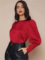 Long Sleeved Satin Shirt Women Spring Autumn Lantern Sleeve Satin Shirt Top Bella Mia