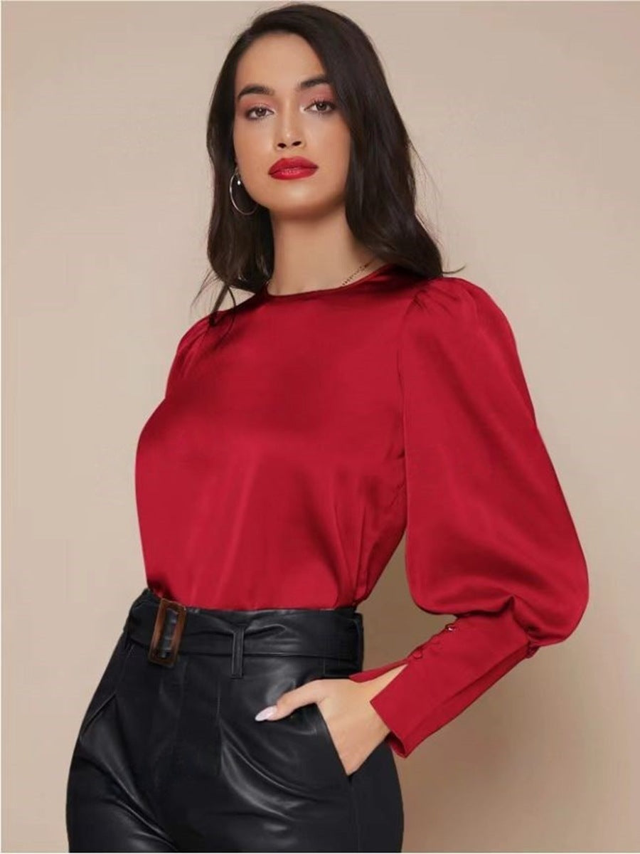 Long Sleeved Satin Shirt Women Spring Autumn Lantern Sleeve Satin Shirt Top Bella Mia