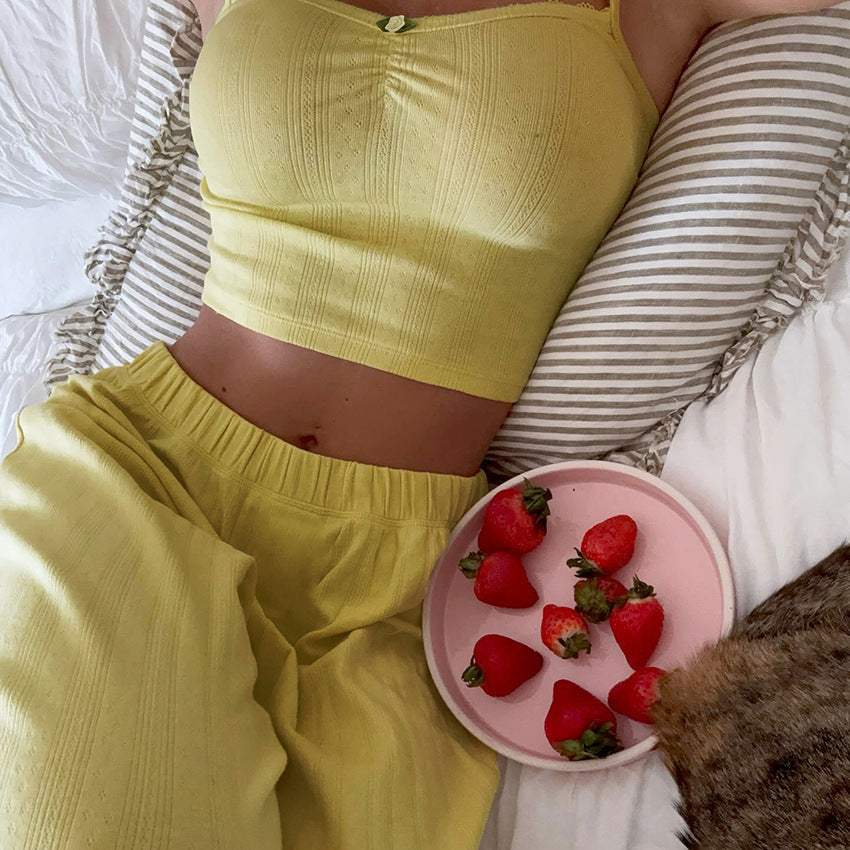 Summer Casual Trousers Suspenders Vest Two Piece Set Women Pajamas Casual Wear Bella Mia