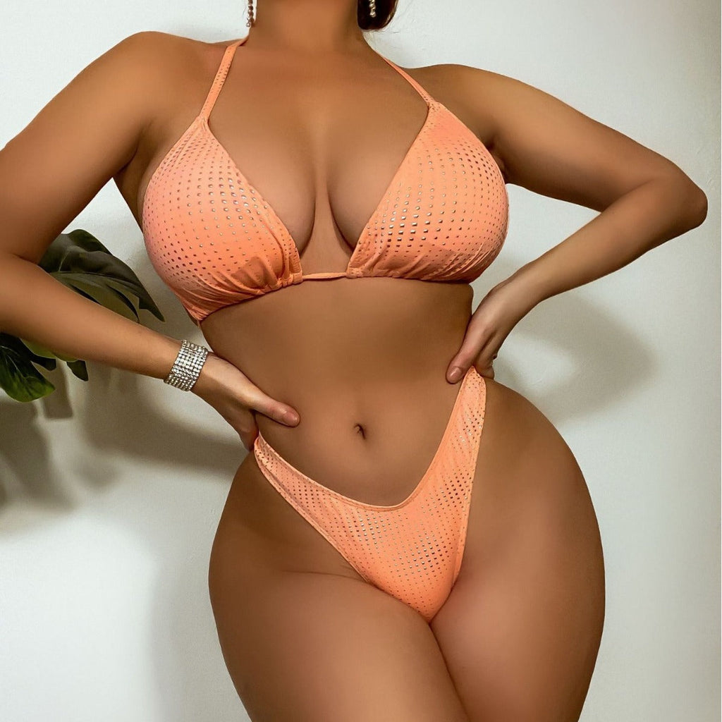 Halter Geometric Abstract Silver Solid Color Sexy Bikini Bella Mia