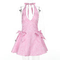 Sexy Sleeveless Halter Jacquard V neck Jacquard Bow Socialite Dress Bella Mia