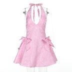 Sexy Sleeveless Halter Jacquard V neck Jacquard Bow Socialite Dress Bella Mia