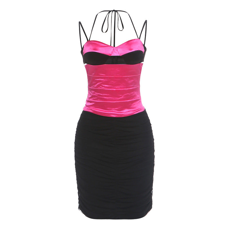 Summer Women Clothing Sexy Waist Trimming Camisole Pleated Skirt Two Piece Sets