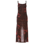 Summer Women Clothing Suspenders Slim Retro Floral Print Slit Sheath Elegant Dress Bella Mia