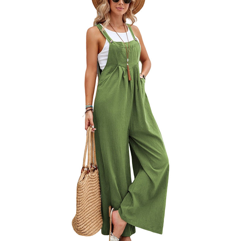 Women Clothing Popular Solid Color Casual Suspender Trousers Bella Mia