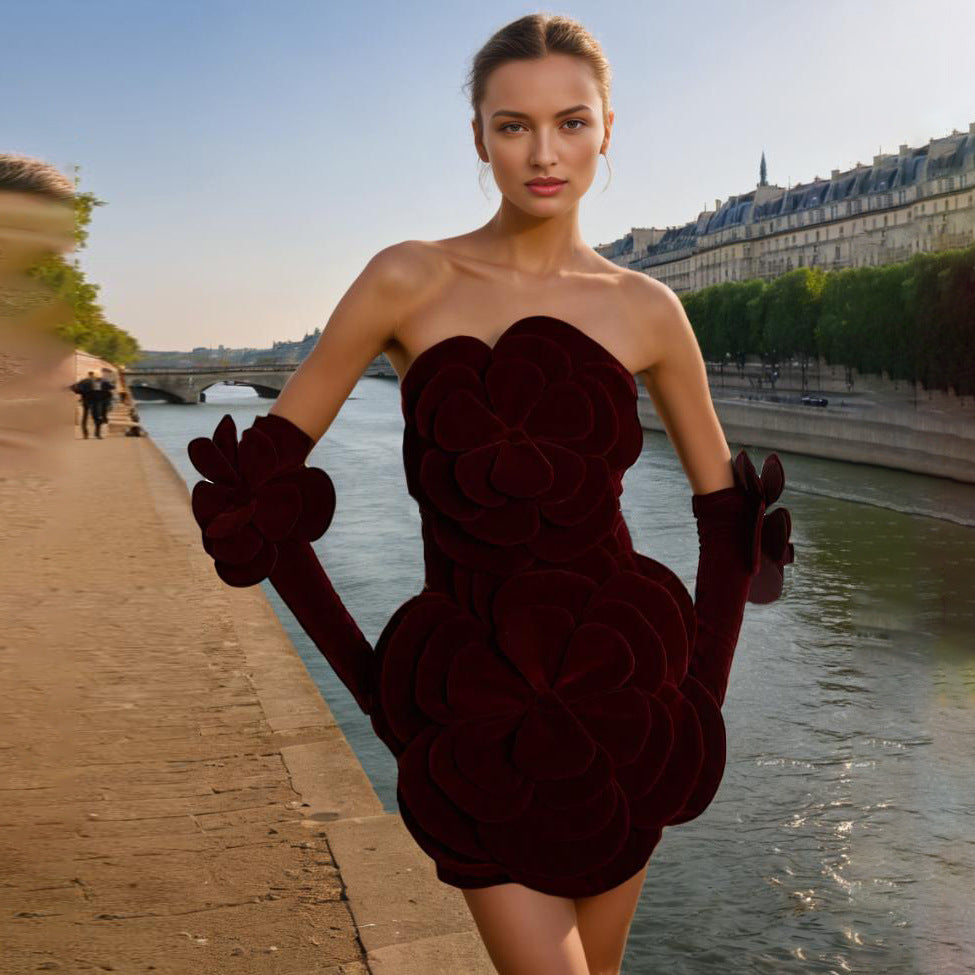 French Sexy Socialite Autumn Retro Tube Top Stitching Floral Dress High Sense Women Bella Mia