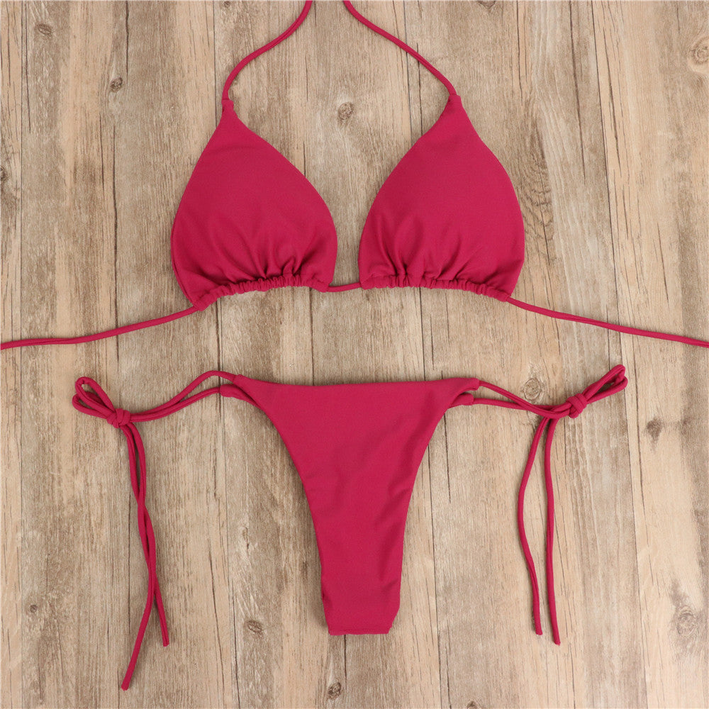 Sexy Sling Halter Bikini Women High Waist Strap Solid Color Split Swimsuit Bikini Bella Mia