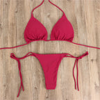 Sexy Sling Halter Bikini Women High Waist Strap Solid Color Split Swimsuit Bikini Bella Mia