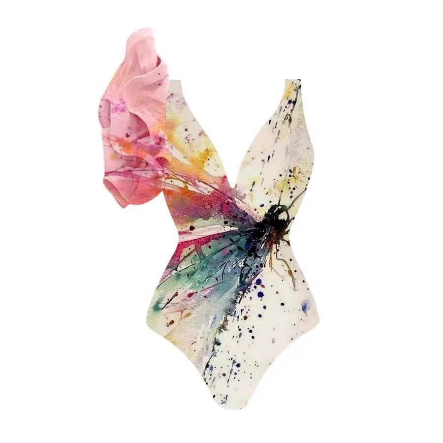 Printing One Piece Women Swimwear Suit European, French Retro Cover Belly Slimming Swimsuit Bella Mia