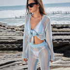 Beach Women Striped Knitted Beach Bikini Swimsuit Blouse Sun Proof Two Piece Sets Bella Mia