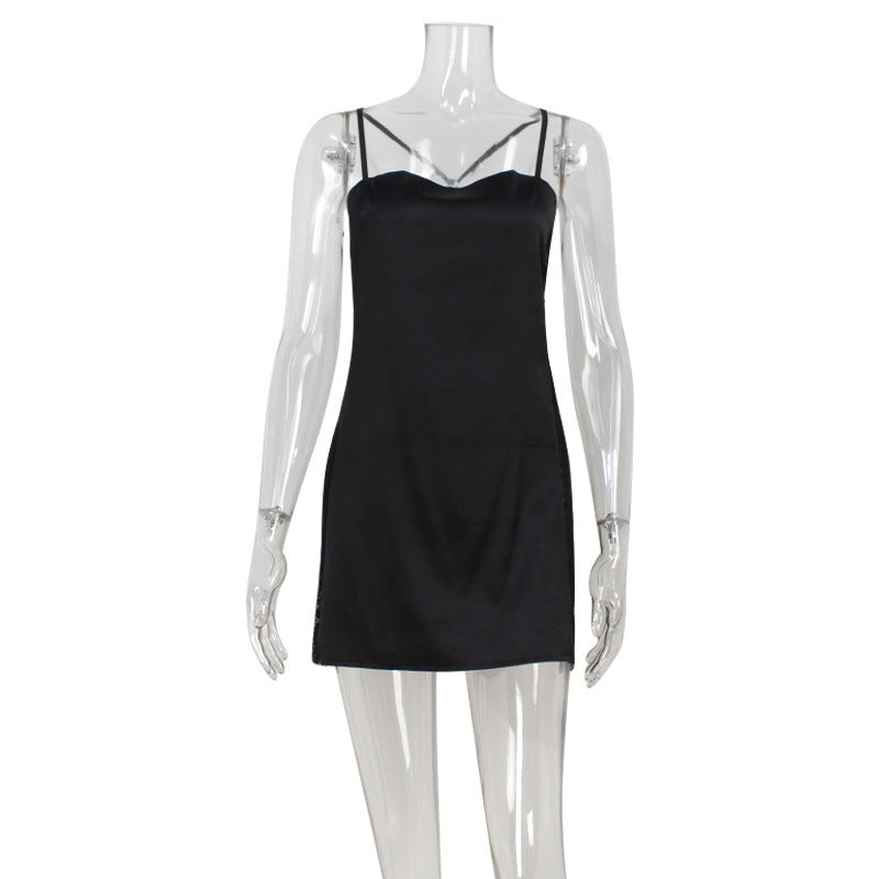 Sexy Mesh Stitching See through Backless Satin Sling Dress Sexy Pajamas Short Dress Women Bella Mia