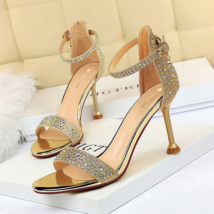 Sexy Party Summer High Heels Women Shoes Stiletto Heel Open Toe Rhinestone Strap Sandals