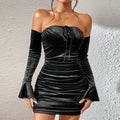 Autumn Winter Women Clothing Slim Waist Sheath Sexy off Shoulder Velvet off Shoulder Dress Bella Mia