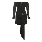 Fall Women Clothing Sexy Sexy Sheath Semi See through off Shoulder Backless Metal Decorative Dress Women Bella Mia