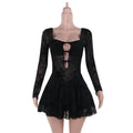 Sexy See through Hollow Out Cutout Flocking Women Sexy Slim Hip Dress Bella Mia