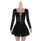 Sexy See through Hollow Out Cutout Flocking Women Sexy Slim Hip Dress Bella Mia