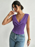 Summer Swing Collar Sleeveless T shirt Waist Slimming Sexy Short Top Women Bella Mia