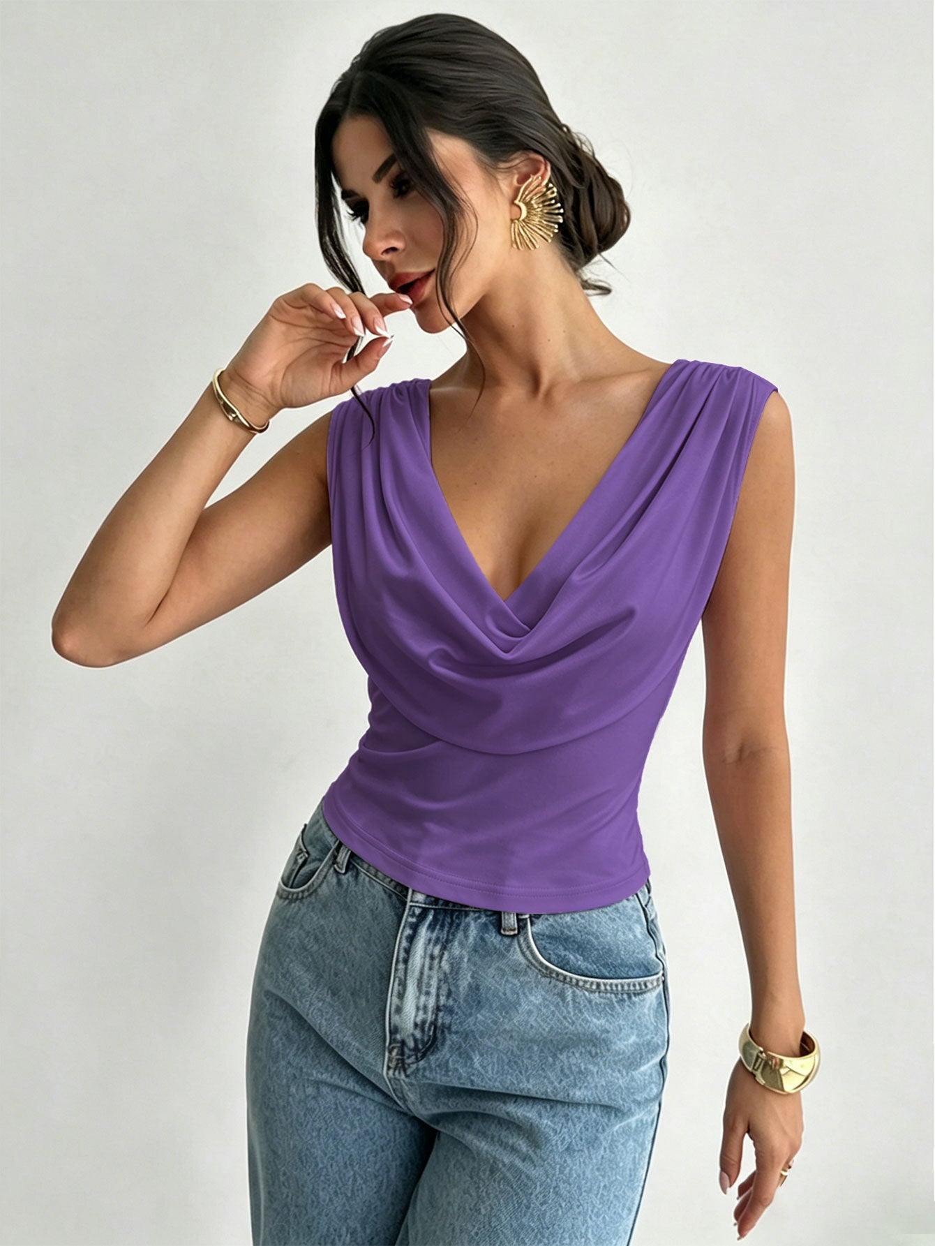 Summer Swing Collar Sleeveless T shirt Waist Slimming Sexy Short Top Women Bella Mia