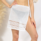 Summer Skirt Solid Color Sexy Knitted Hollow Out Cutout Beach Bikini Swimsuit Outwear Skirt Crochet hook Bella Mia