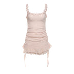 Summer Women Clothing Sweet Spicy Sexy Square Neck Lace Up Slim Fit Solid Color Dress Women Bella Mia